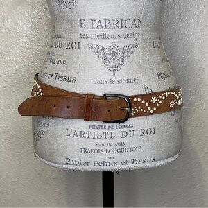 ABERCROMBIE & FITCH Women’s Brown Ivory Leather Embroidered Waist Belt Sz Large